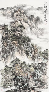 高峰出烟际，玉虹云中悬