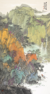 锦色溪山行舟图