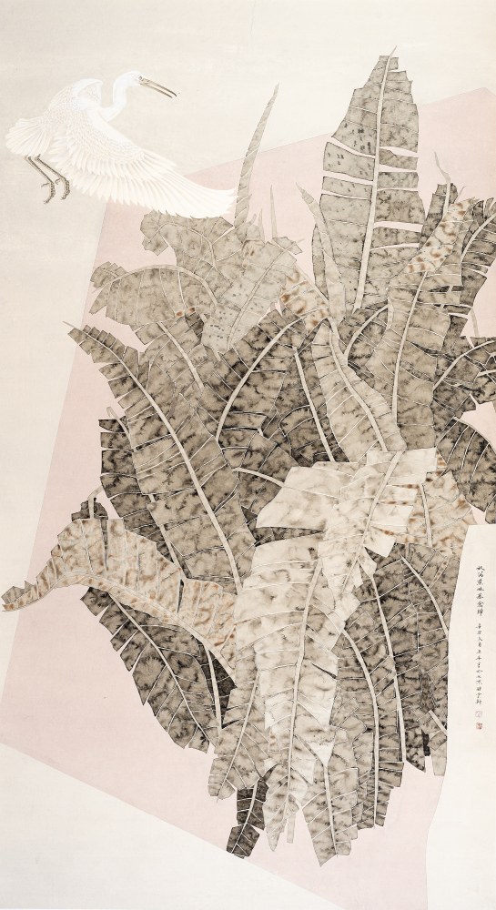 秋满蕉林幕禽归