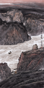 大河两岸晚霞中