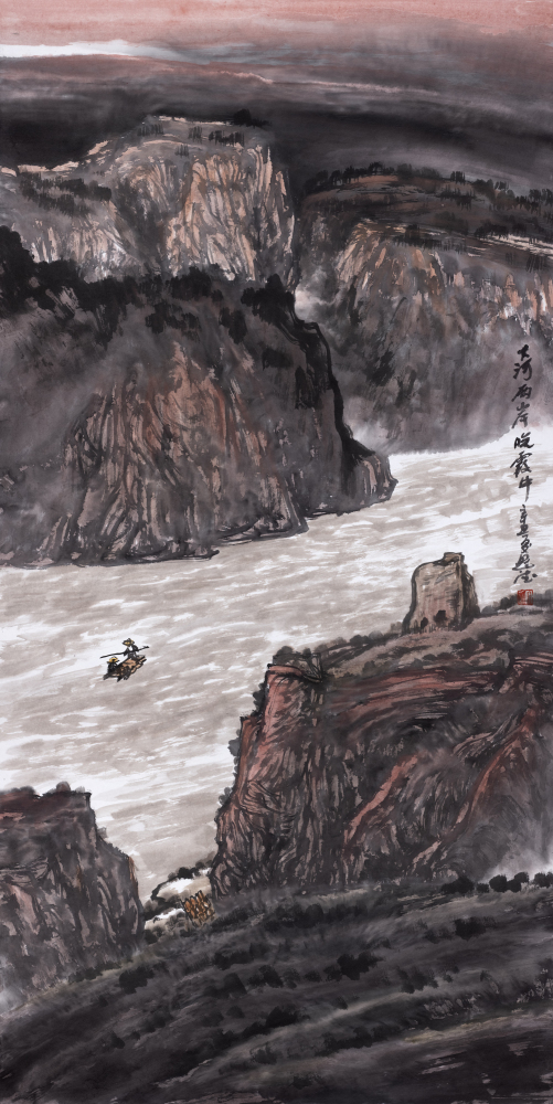 大河两岸晚霞中